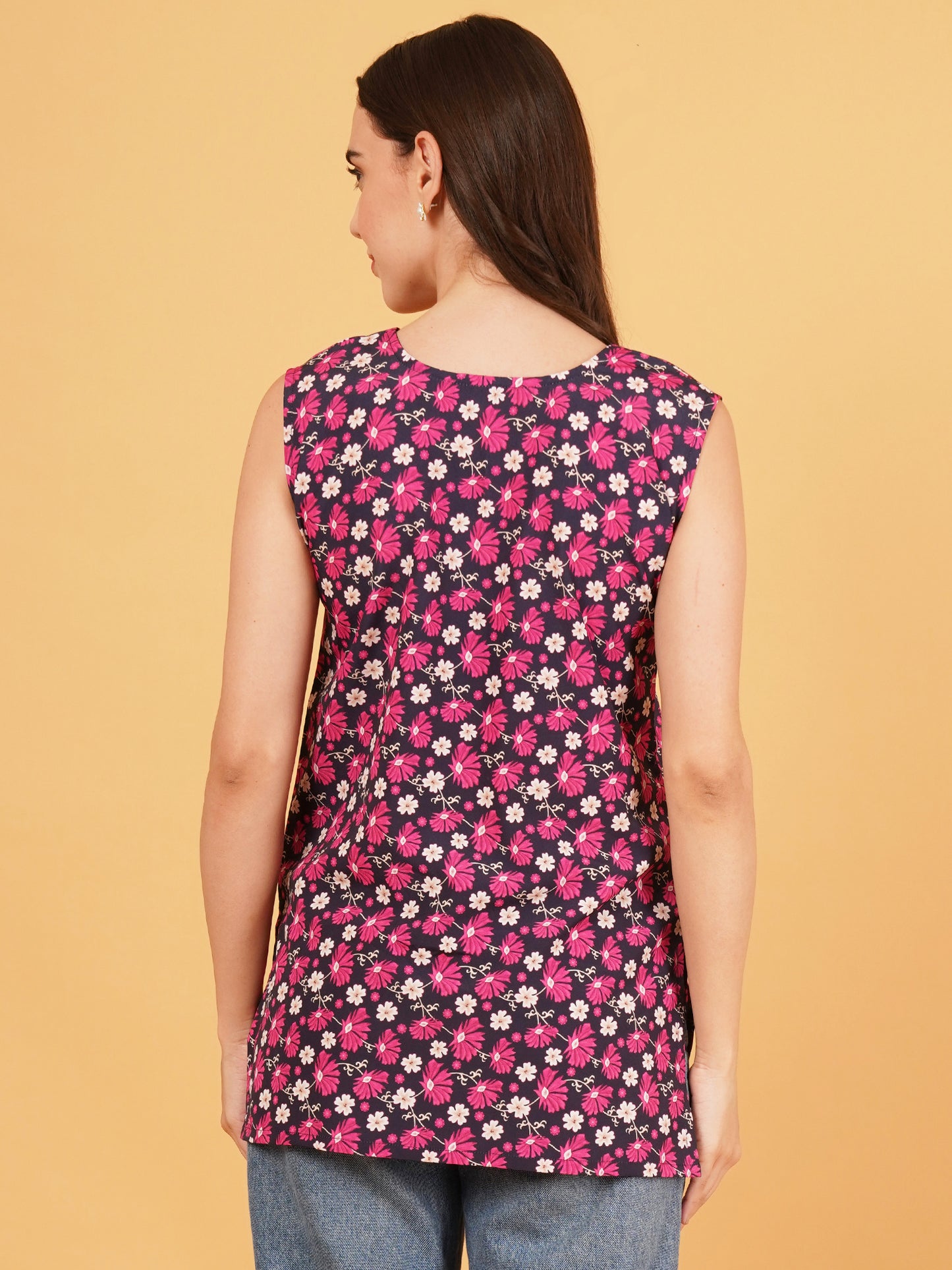 Purple floral short kurti