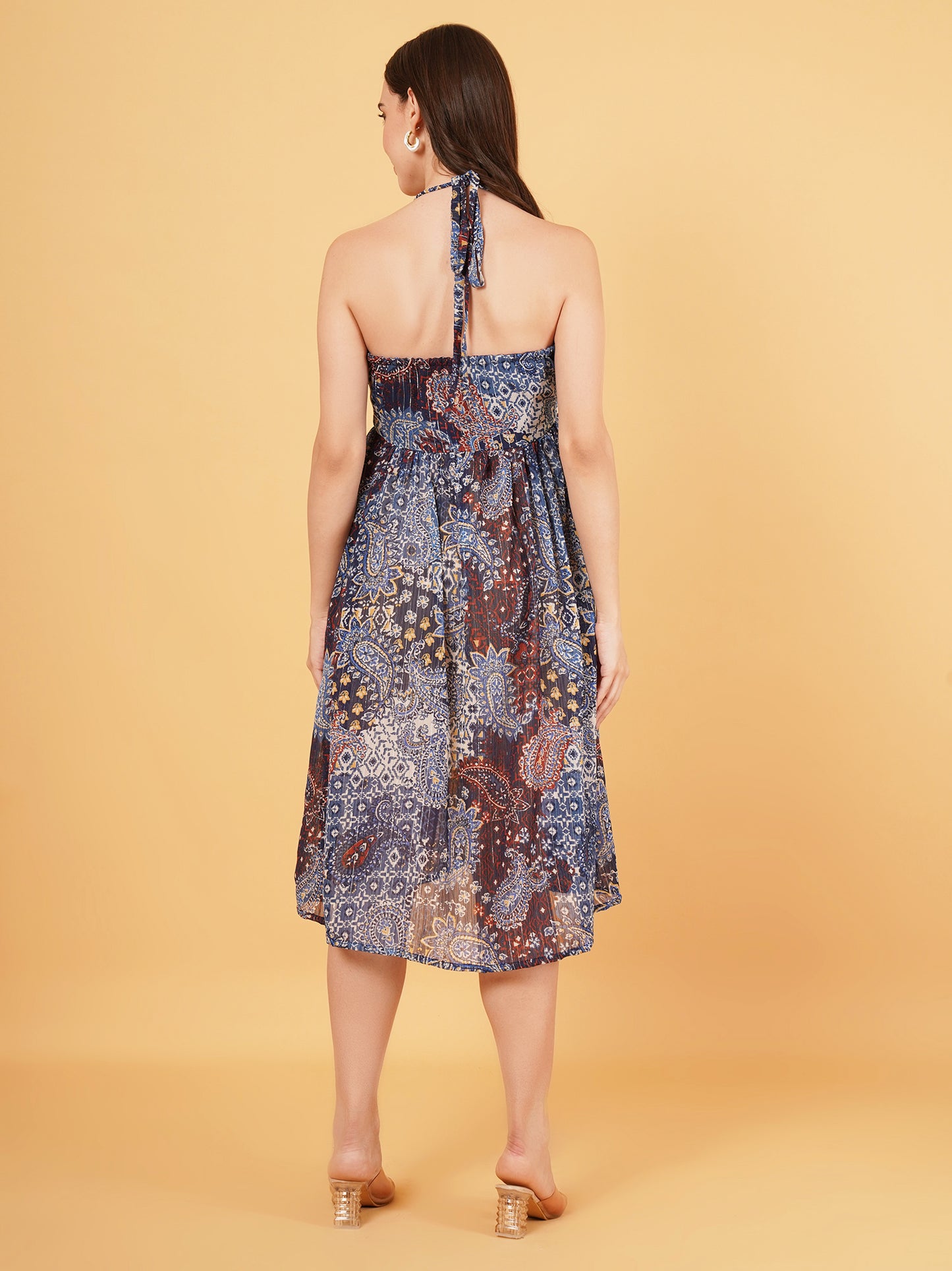 Blue Chiffon Halter neck Dress