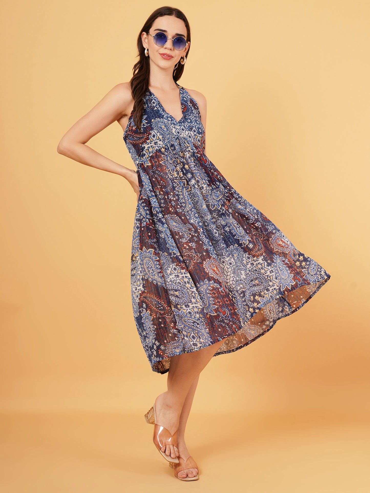 Blue Chiffon Halter neck Dress