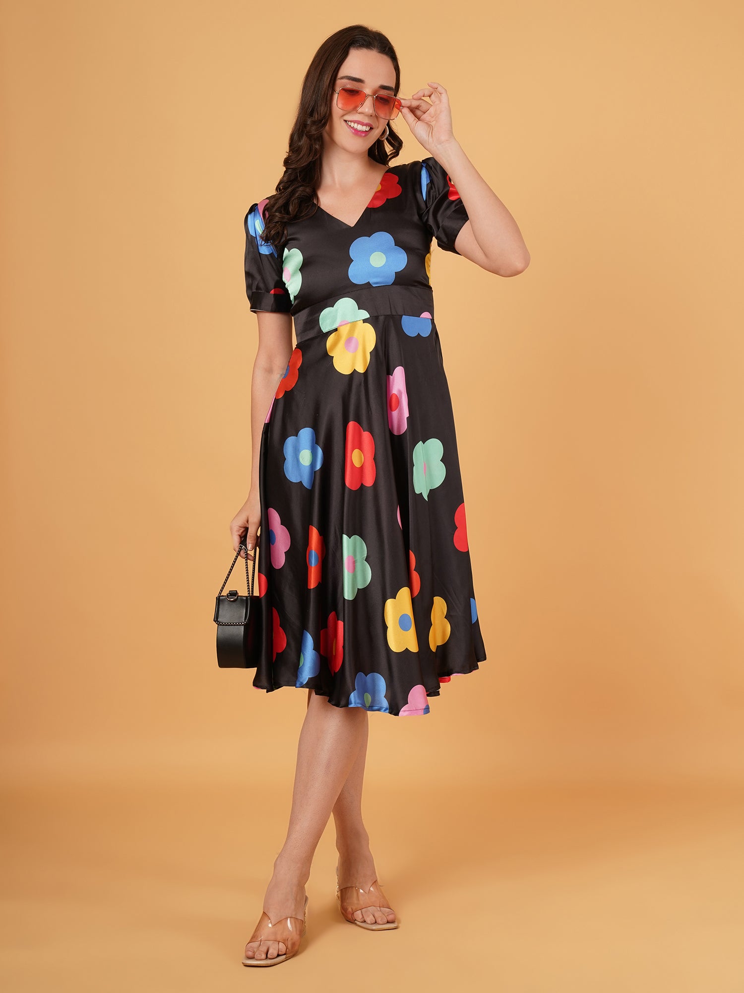 KNEE LENGTH FLORAL DRESS - Main Image