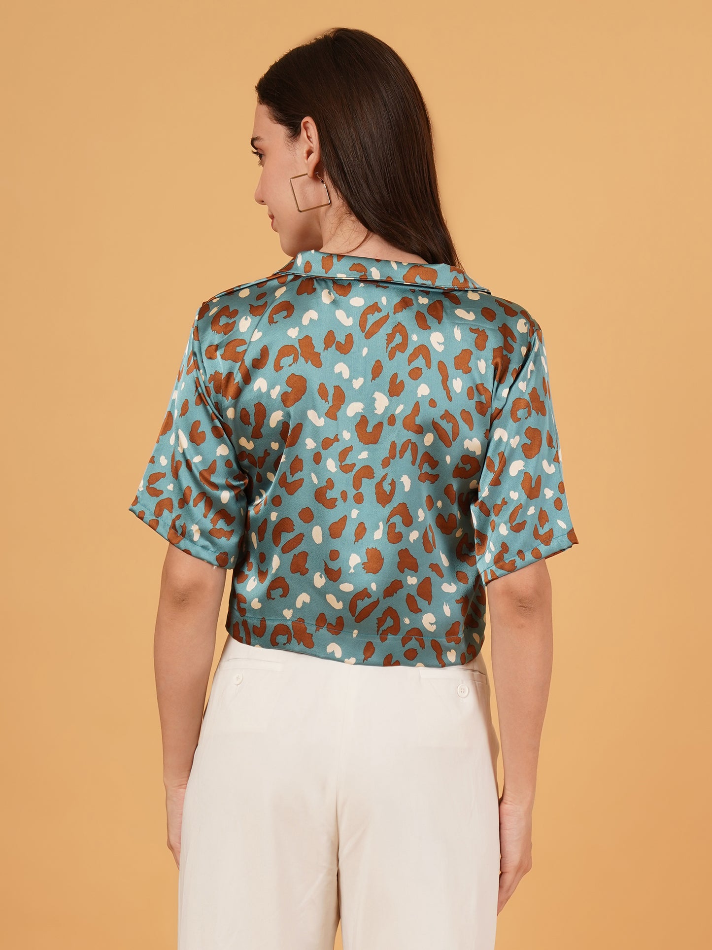 Turquoise Wild Pop Crop Shirt