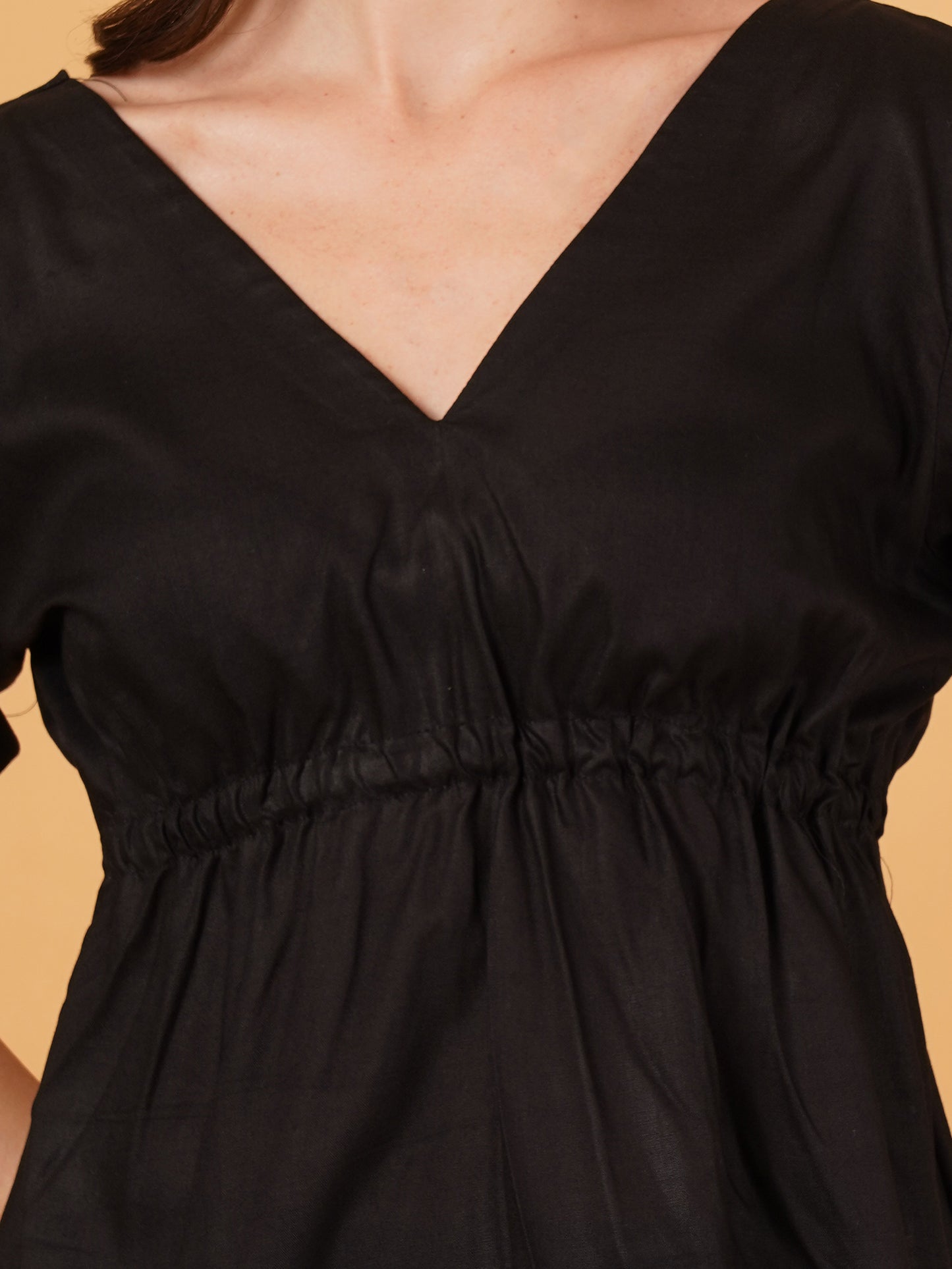 Rayon Tie-Back black crop Top