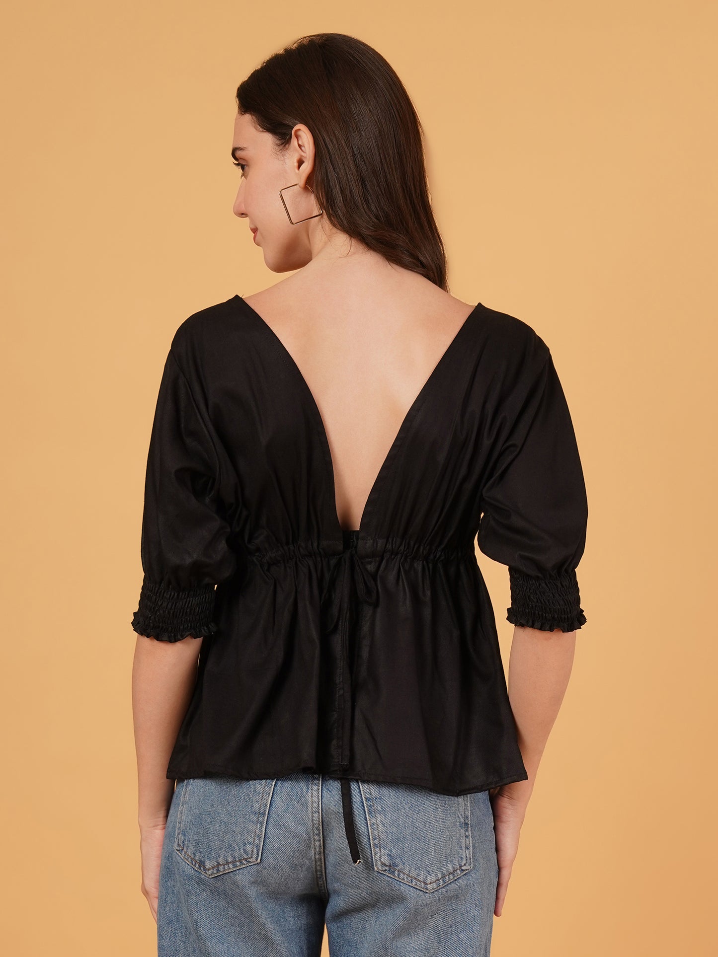 Rayon Tie-Back black crop Top