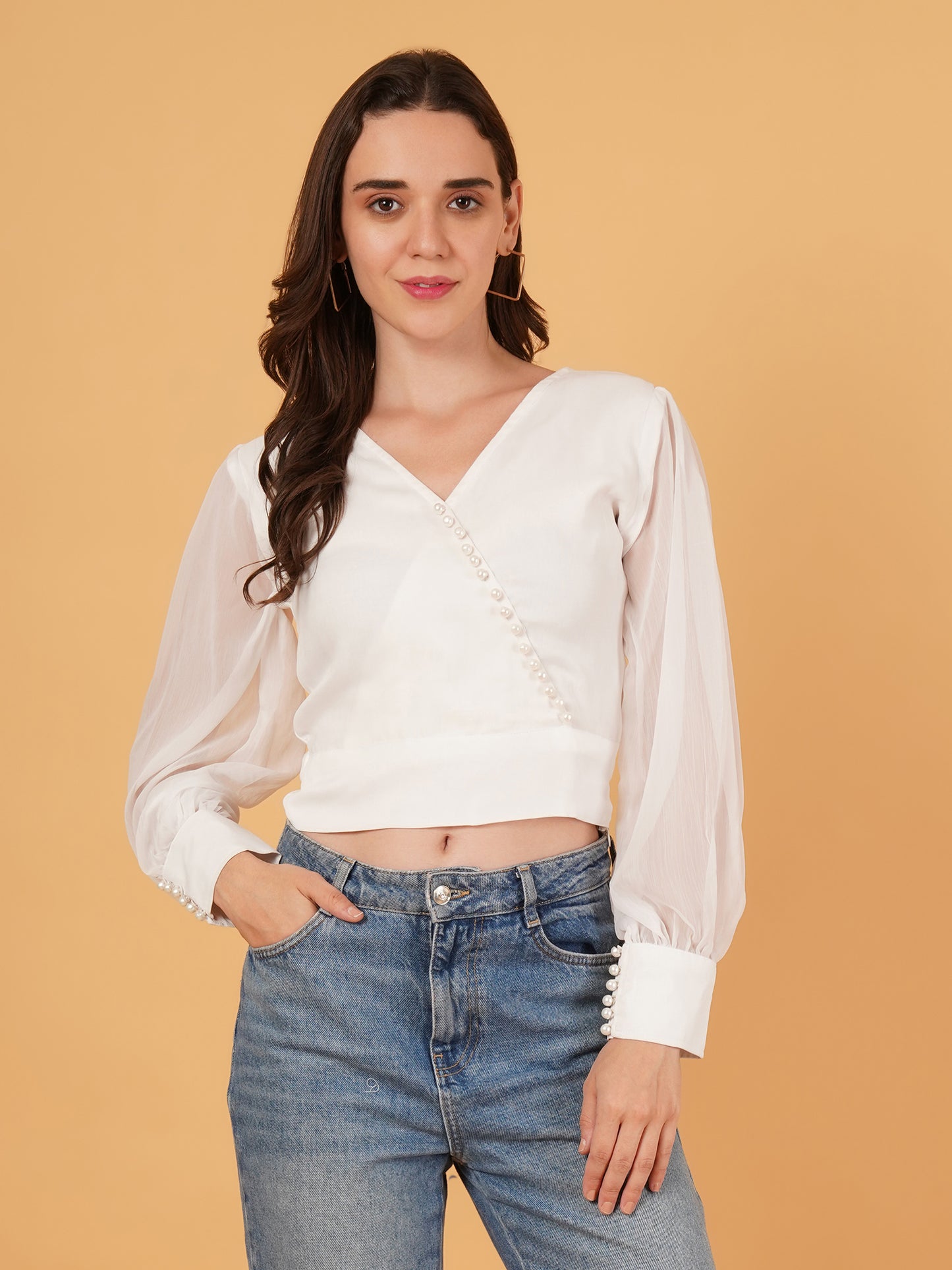 Ivory chiffon crop top