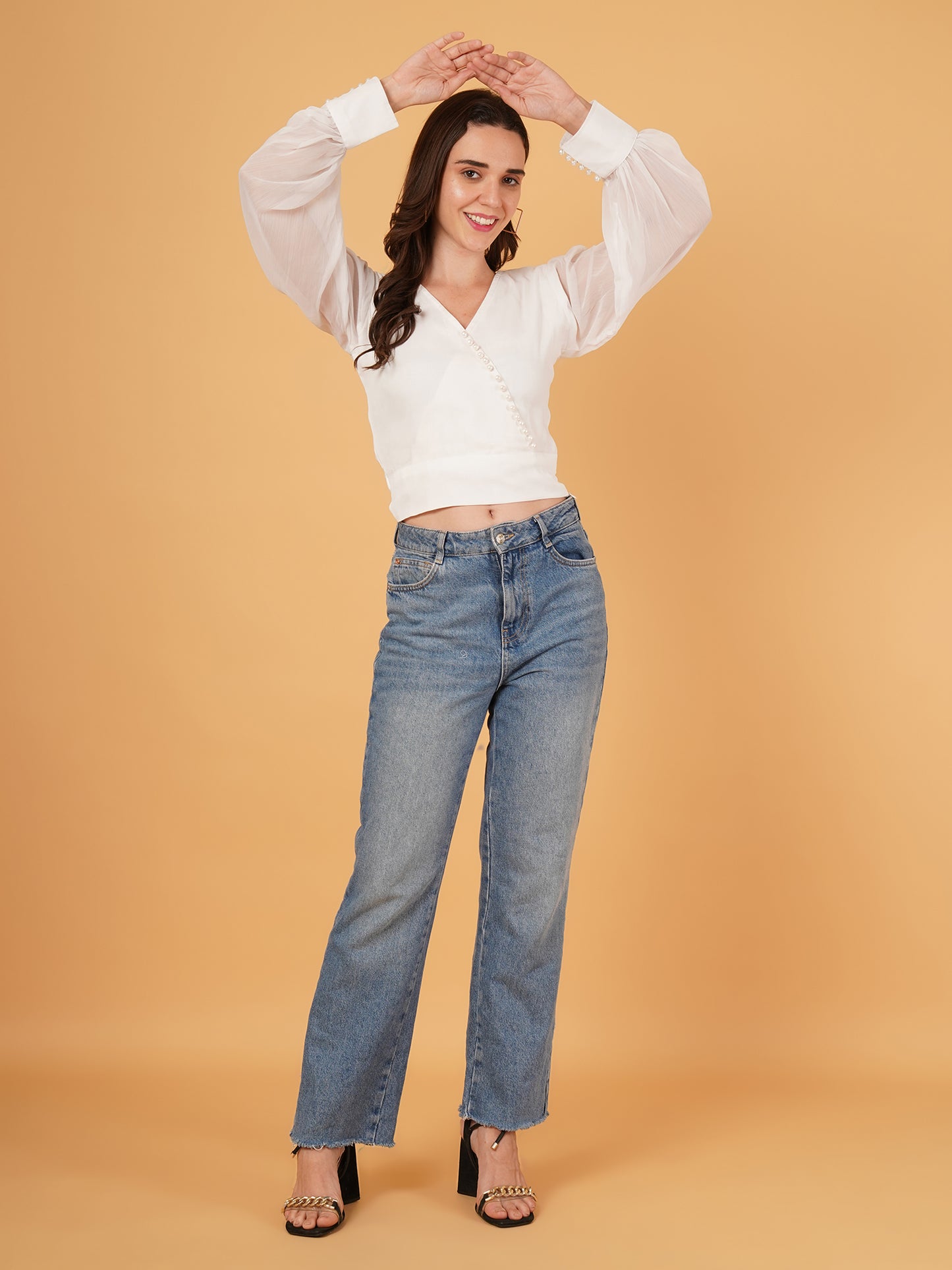 Ivory chiffon crop top