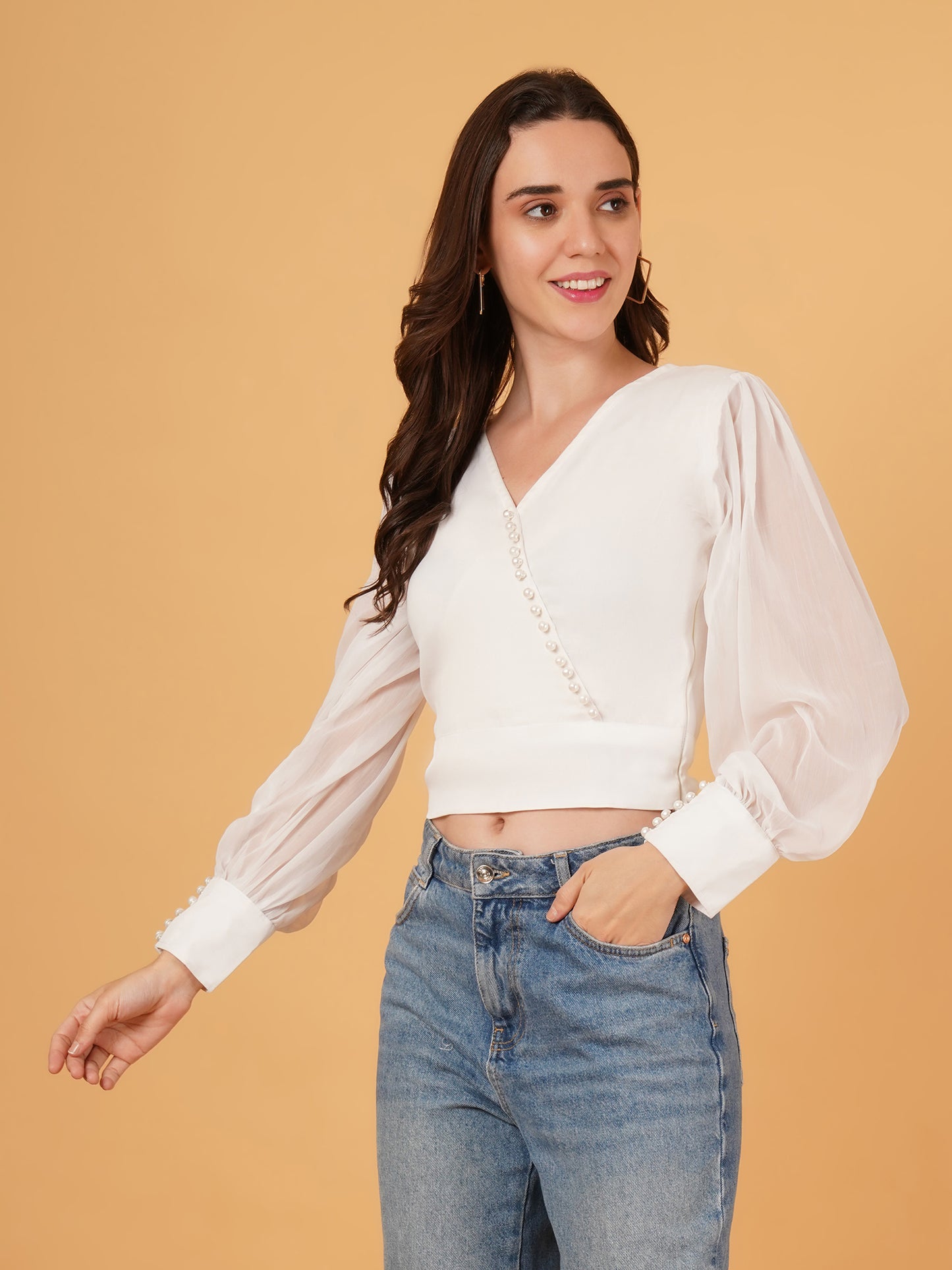 Ivory chiffon crop top