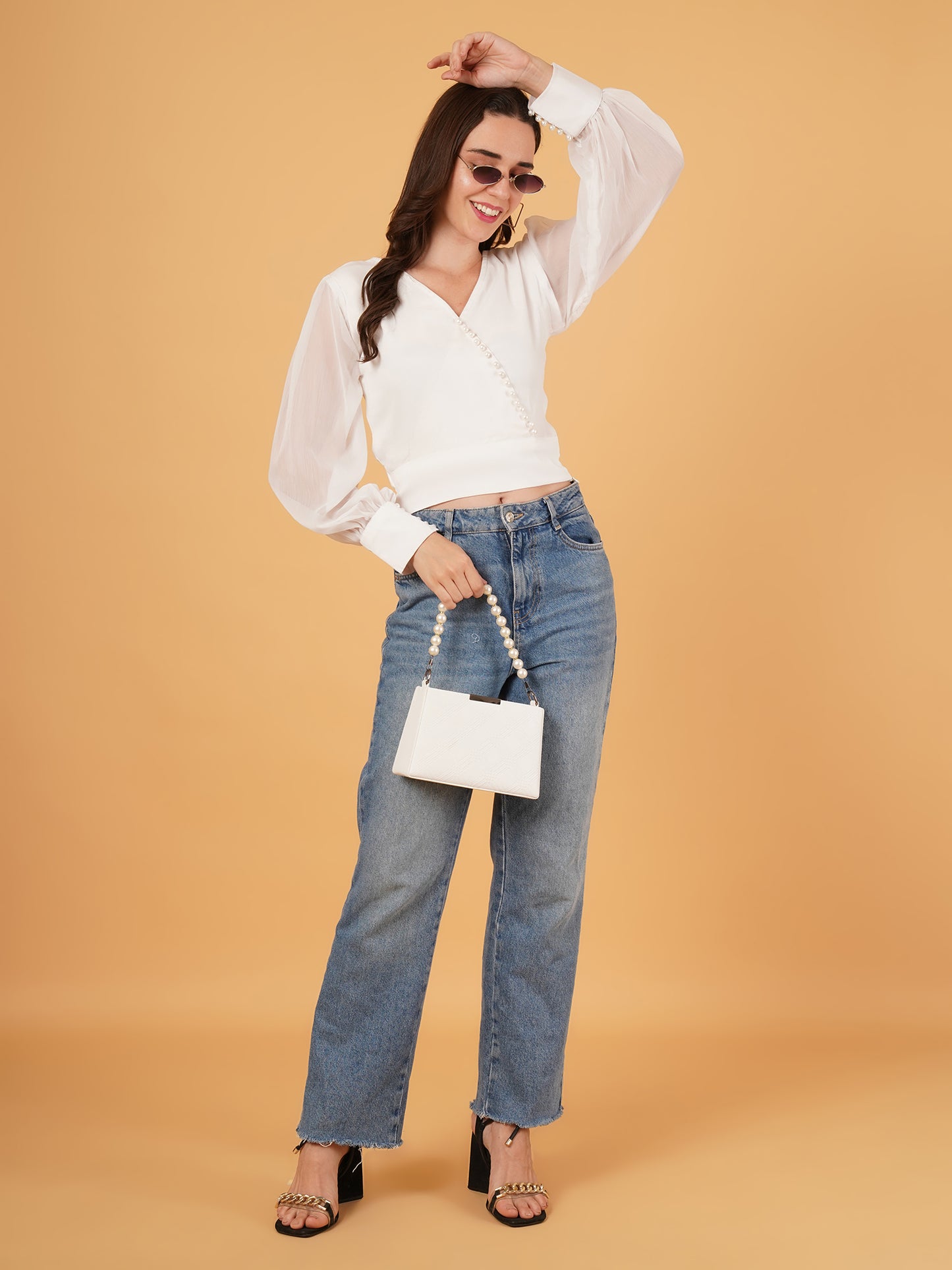 Ivory chiffon crop top