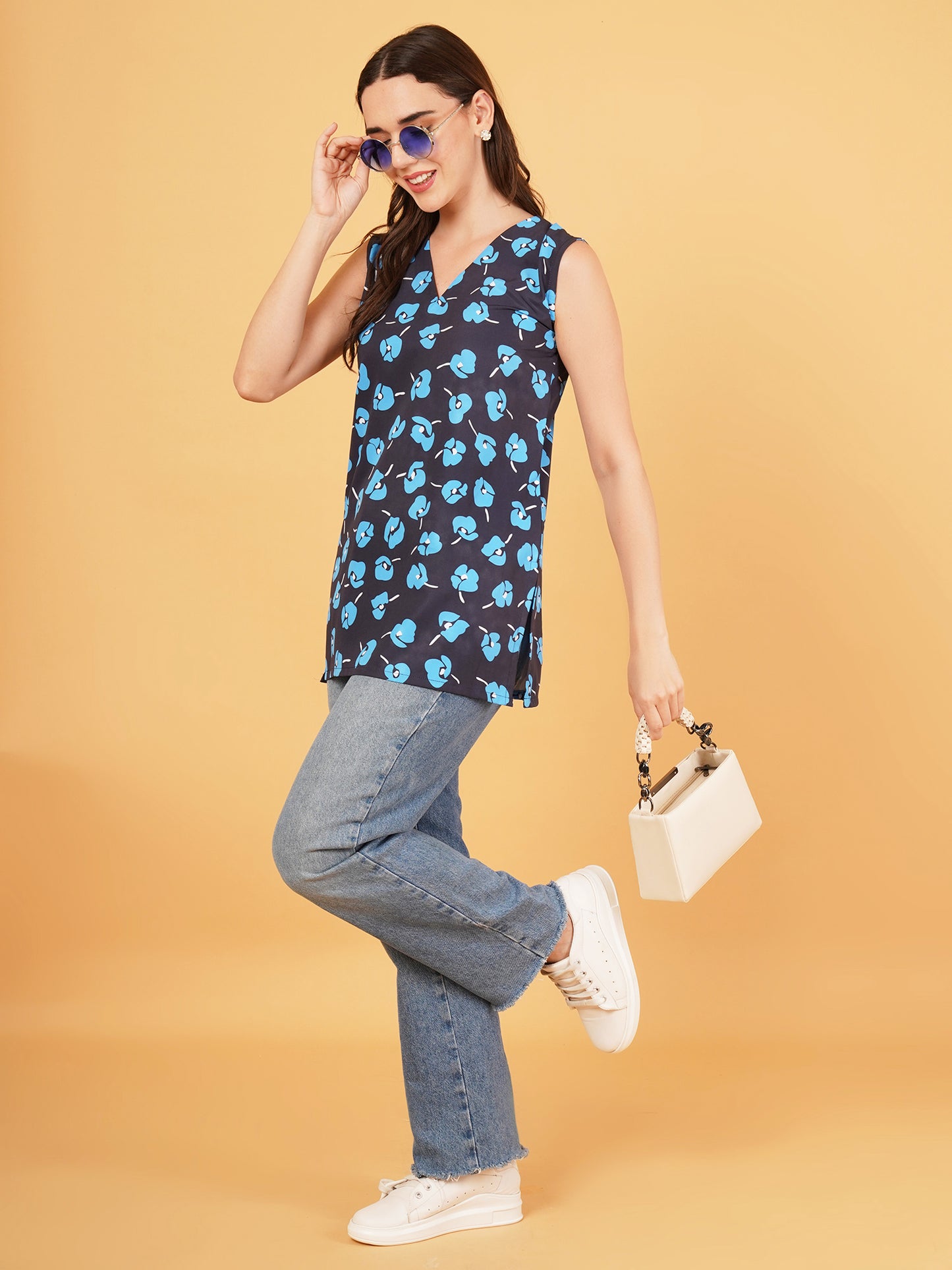 Blue floral short kurti