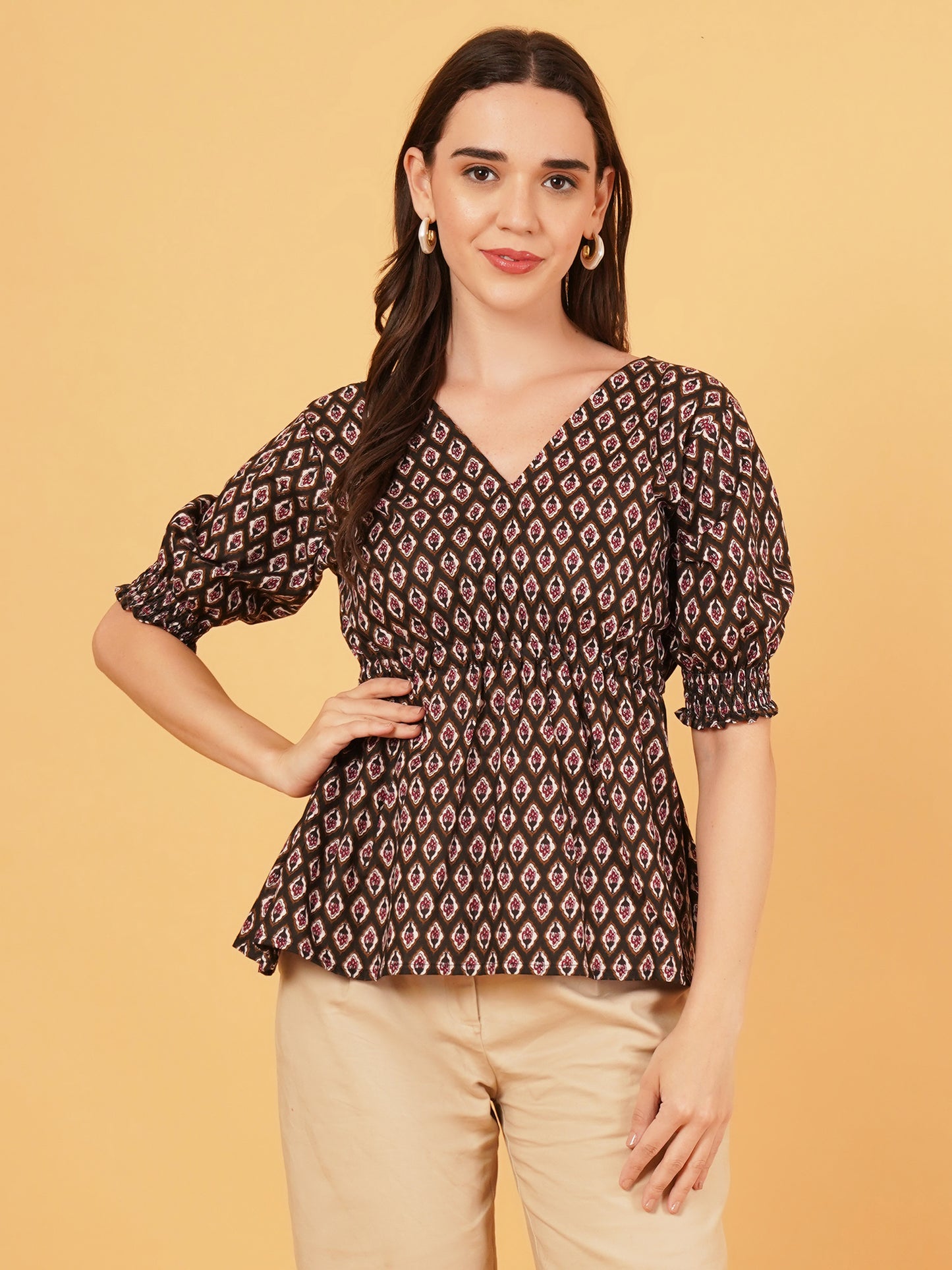 Jaipuri bagru tie back knot top