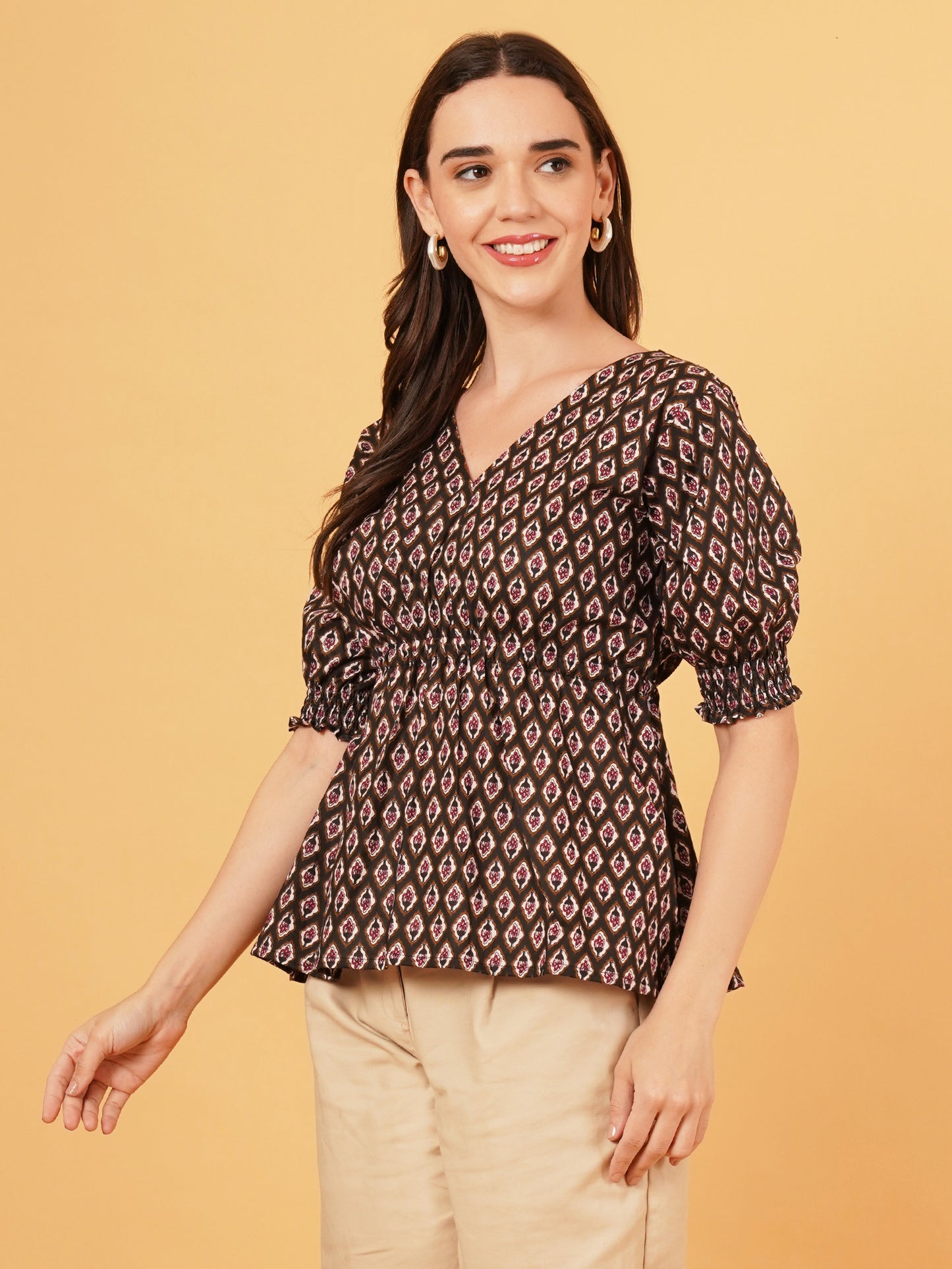 Jaipuri bagru tie back knot top