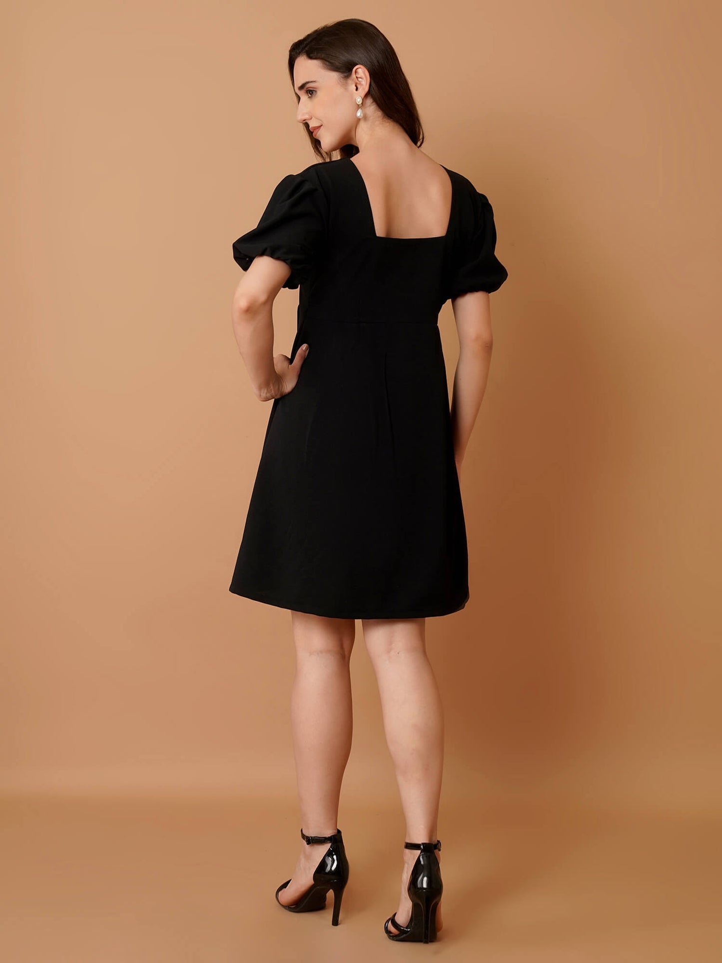Black Mini Dress with Puff Sleeves
