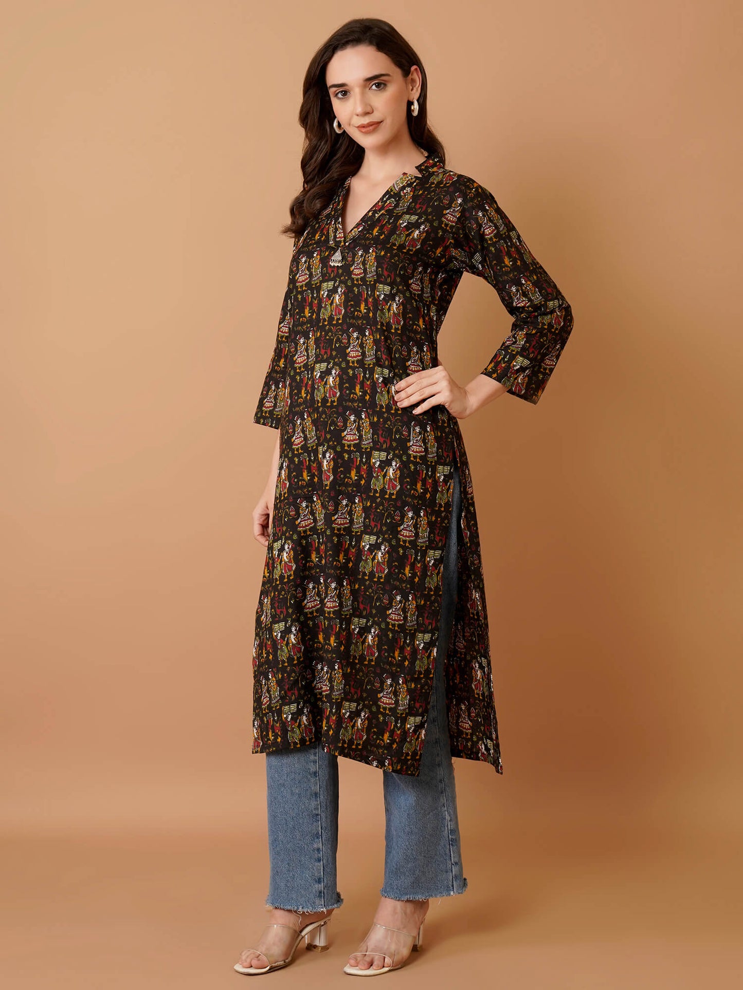 Jaipuri print Kalamkari kurta - Black