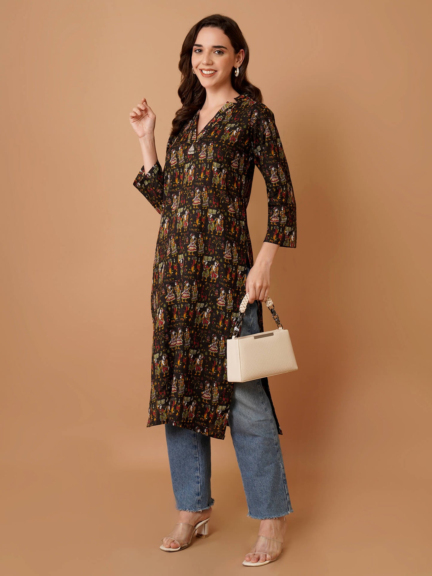 Jaipuri print Kalamkari kurta - Black