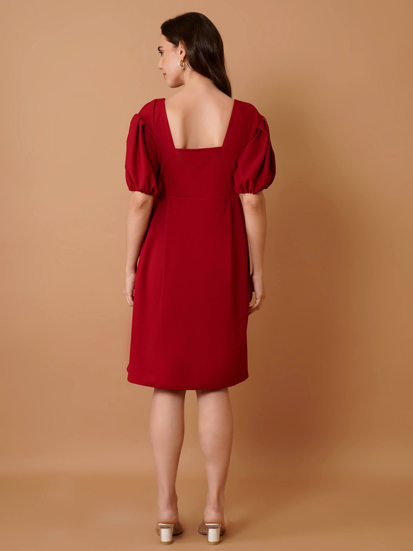 Red Mini Dress with Puff Sleeves