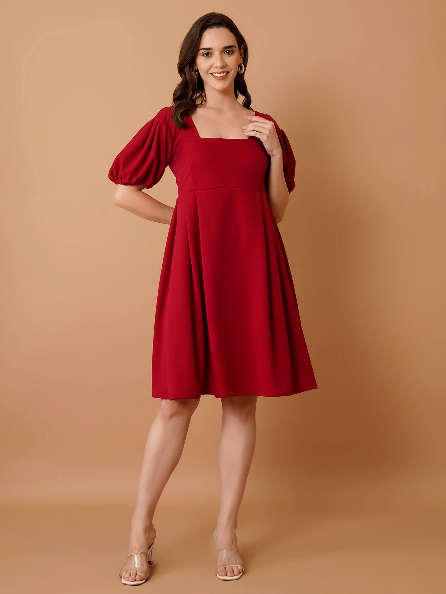 Red Mini Dress with Puff Sleeves