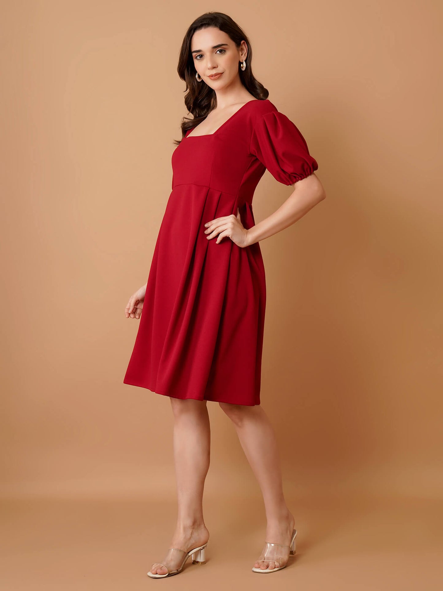 Red Mini Dress with Puff Sleeves