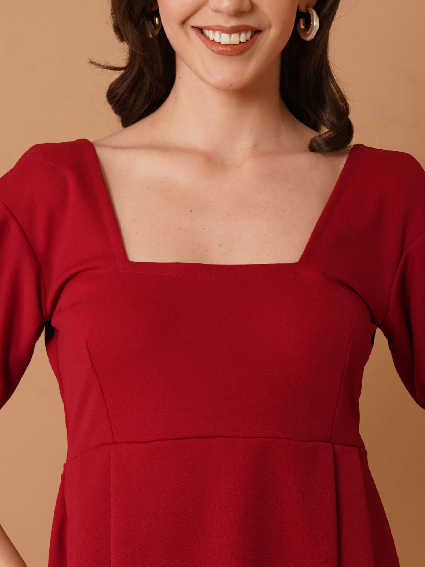 Red Mini Dress with Puff Sleeves