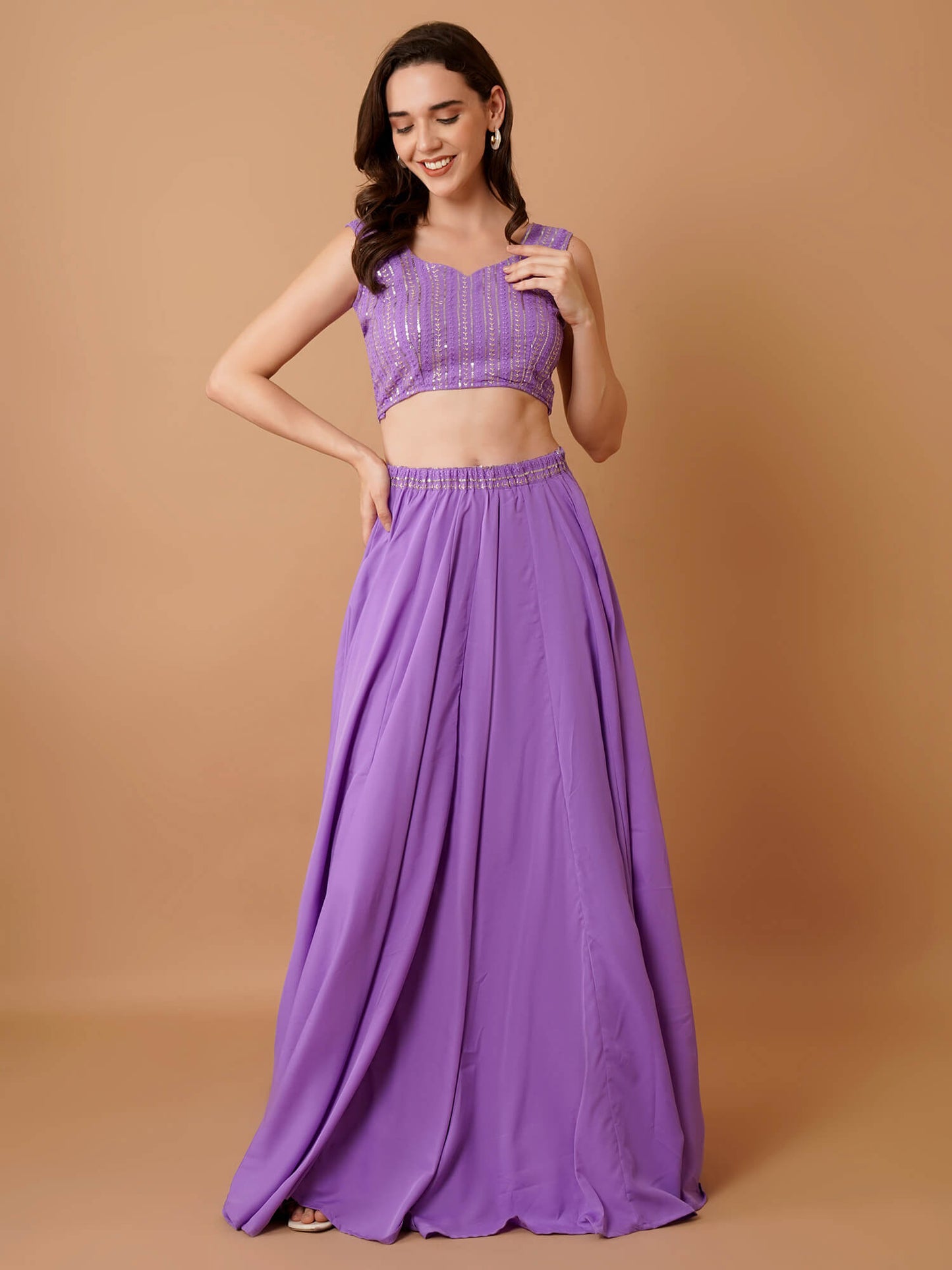 Purple Embellished Lehenga Set