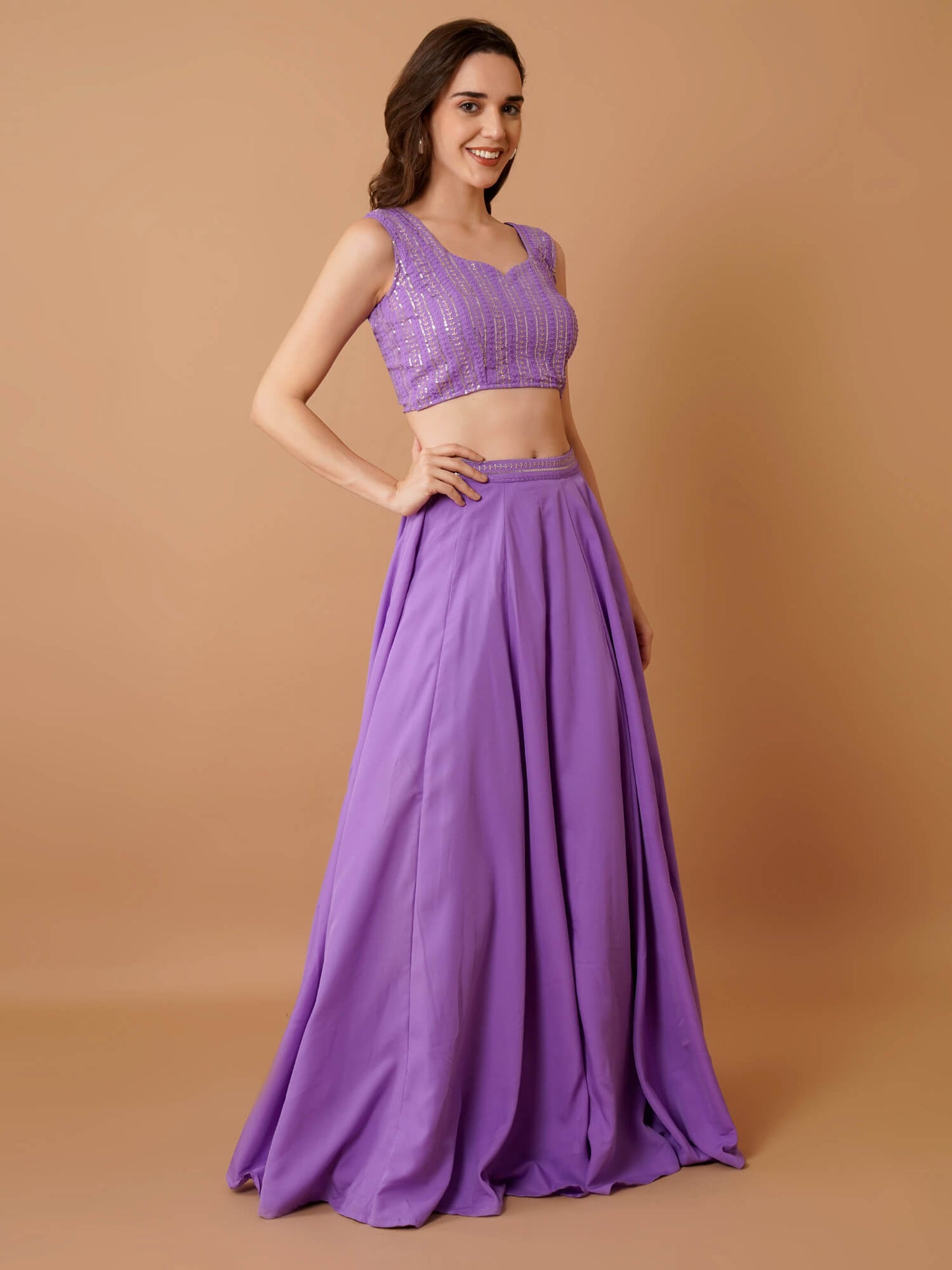 Purple Embellished Lehenga Set