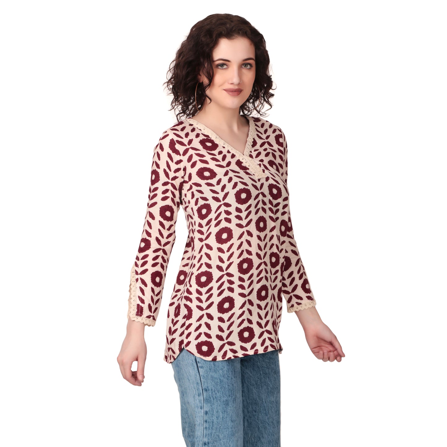 Magnetism Rayon Beige Short Kurti for Women