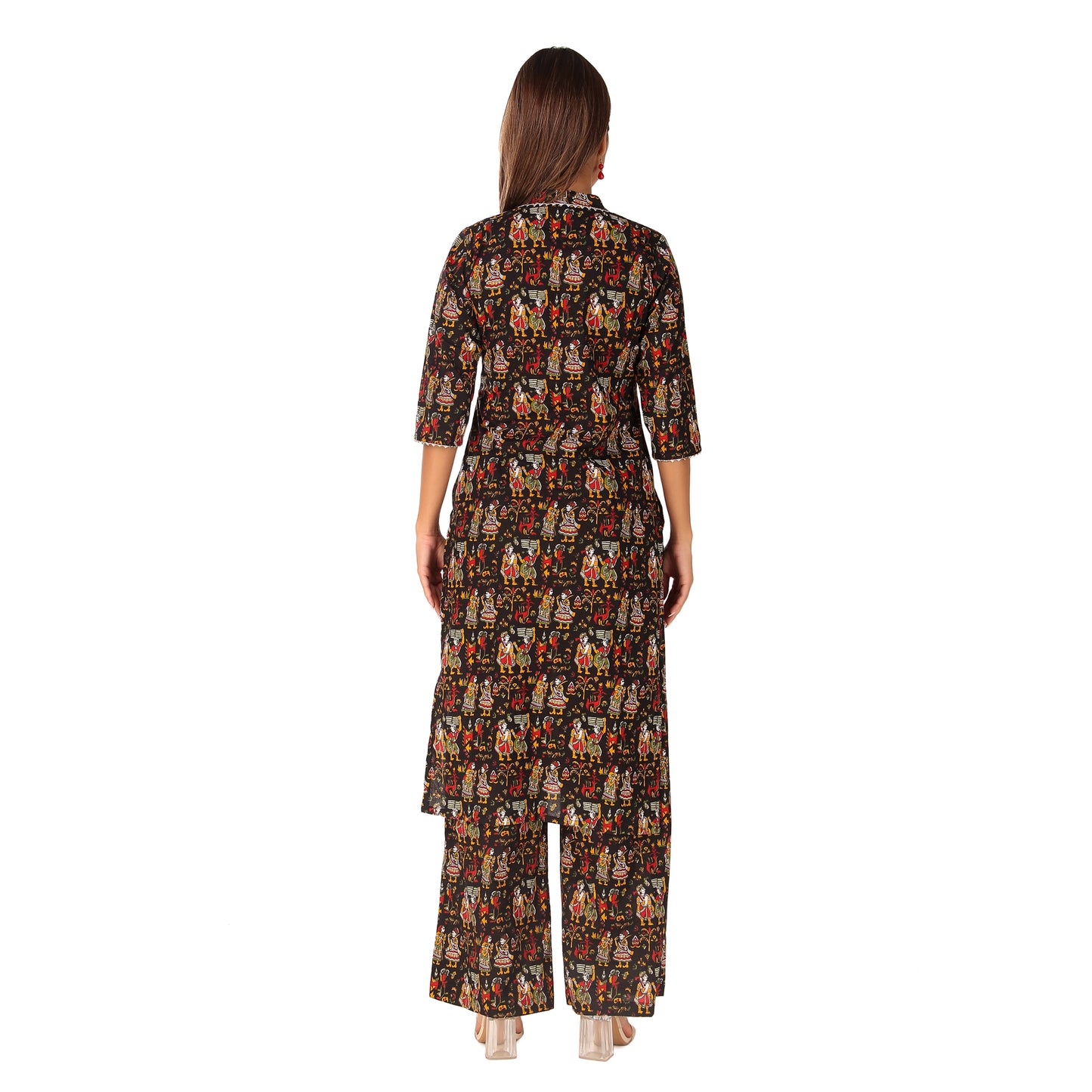 black Kalamkari GUJRI Print Cotton Kurti with Pant
