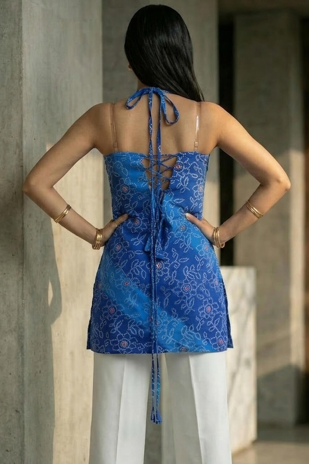 Blue Halter-Neck Kurti