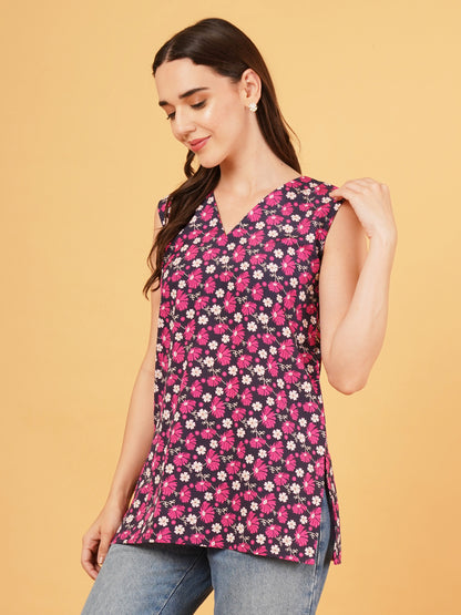 Purple floral short kurti