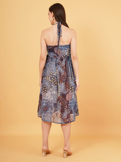 Blue Chiffon Halter neck Dress