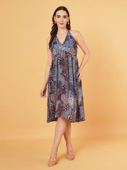 Blue Chiffon Halter neck Dress