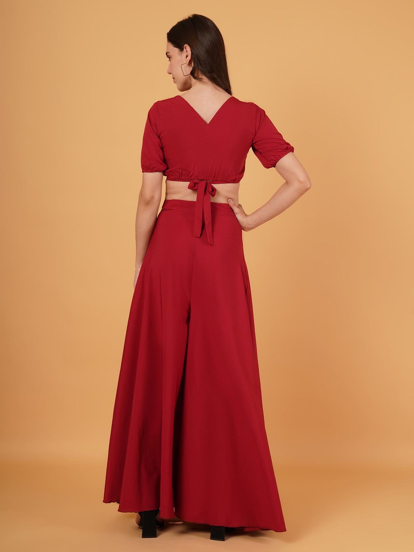 wrap around crop top flared palazzo with duppta Set