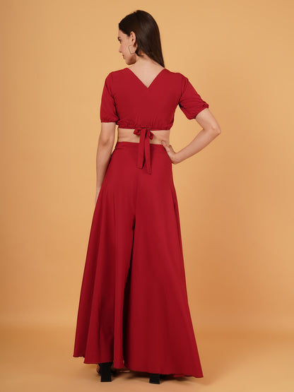 wrap around crop top flared palazzo with duppta Set