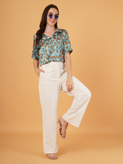 Turquoise Wild Pop Crop Shirt