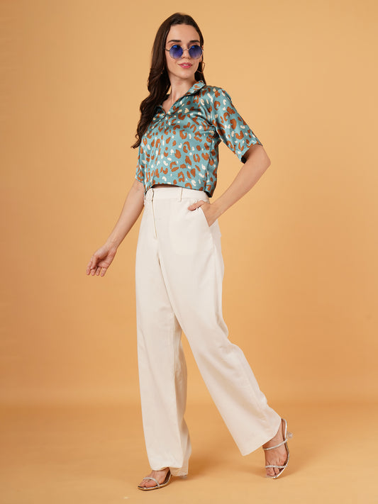 Turquoise Wild Pop Crop Shirt