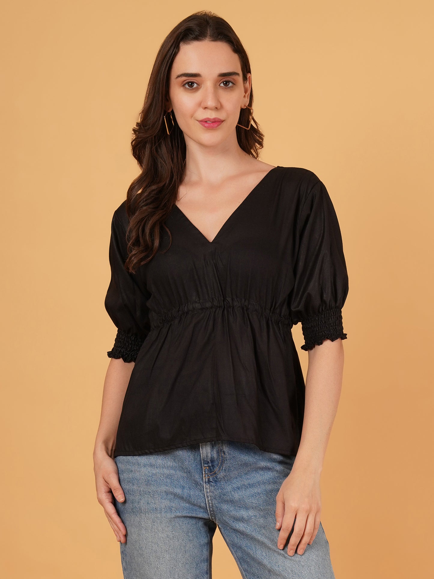 Rayon Tie-Back  black crop Top