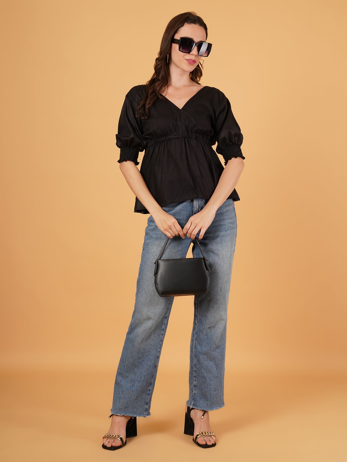 Rayon Tie-Back  black crop Top