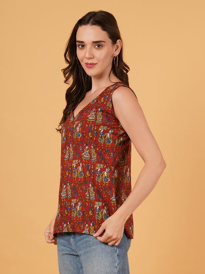 KALAMKARI SLEEVELESS SHORT KURTI