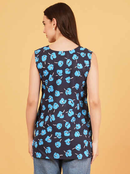 Blue floral short kurti