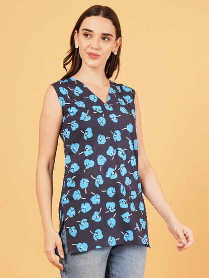 Blue floral short kurti