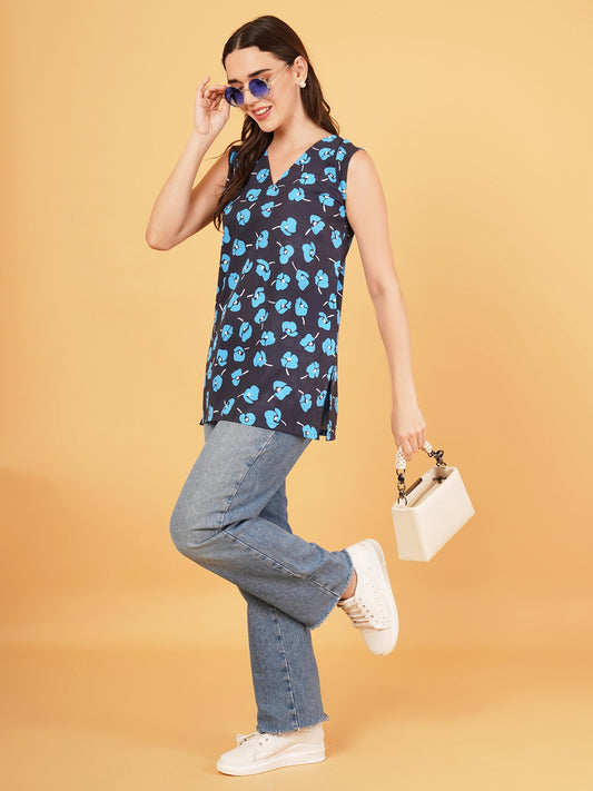 Blue floral short kurti