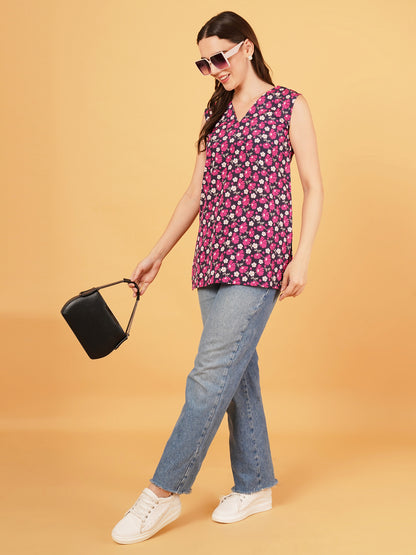 Purple floral short kurti
