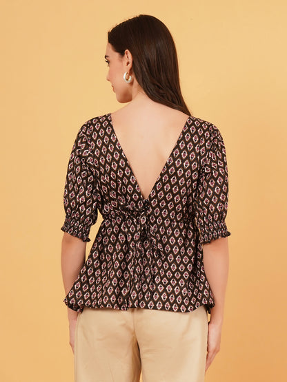 Jaipuri bagru tie back knot top