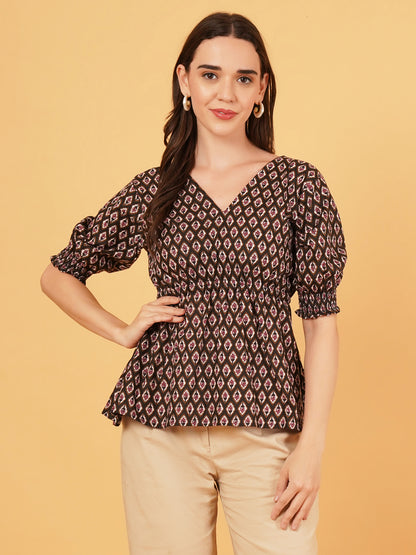 Jaipuri bagru tie back knot top