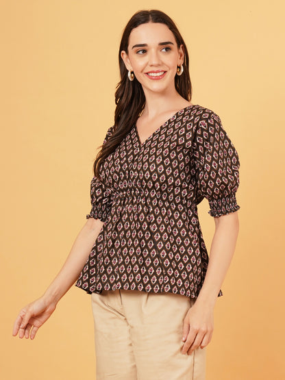 Jaipuri bagru tie back knot top