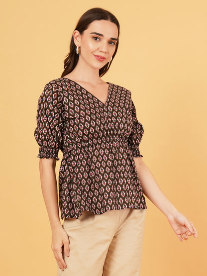 Jaipuri bagru tie back knot top