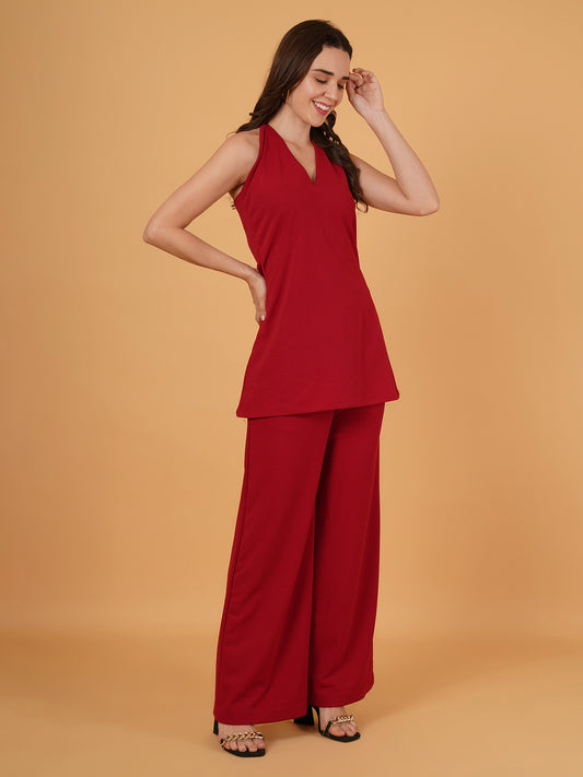 Wine Red Halter Neck Co-ord Set