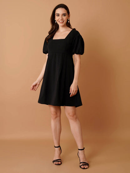 Black Mini Dress with Puff Sleeves