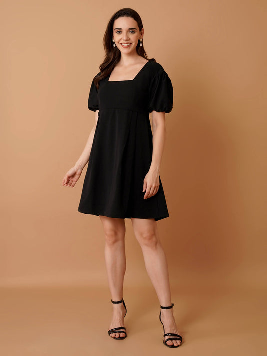Black Mini Dress with Puff Sleeves