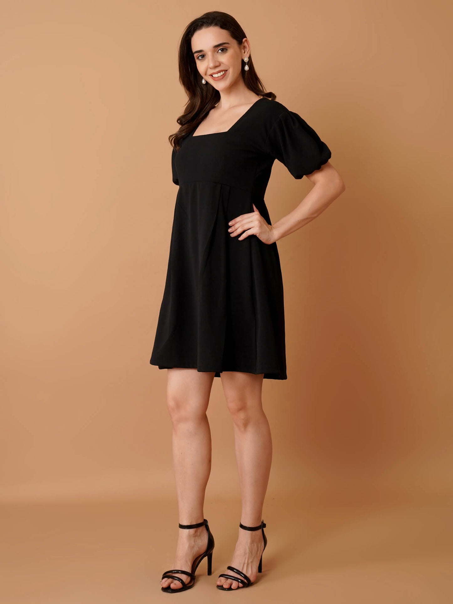 Black Mini Dress with Puff Sleeves