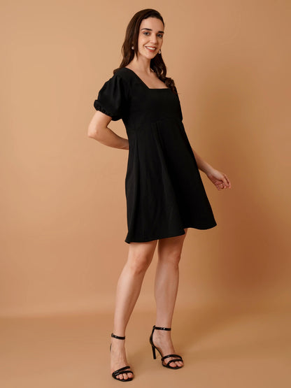 Black Mini Dress with Puff Sleeves