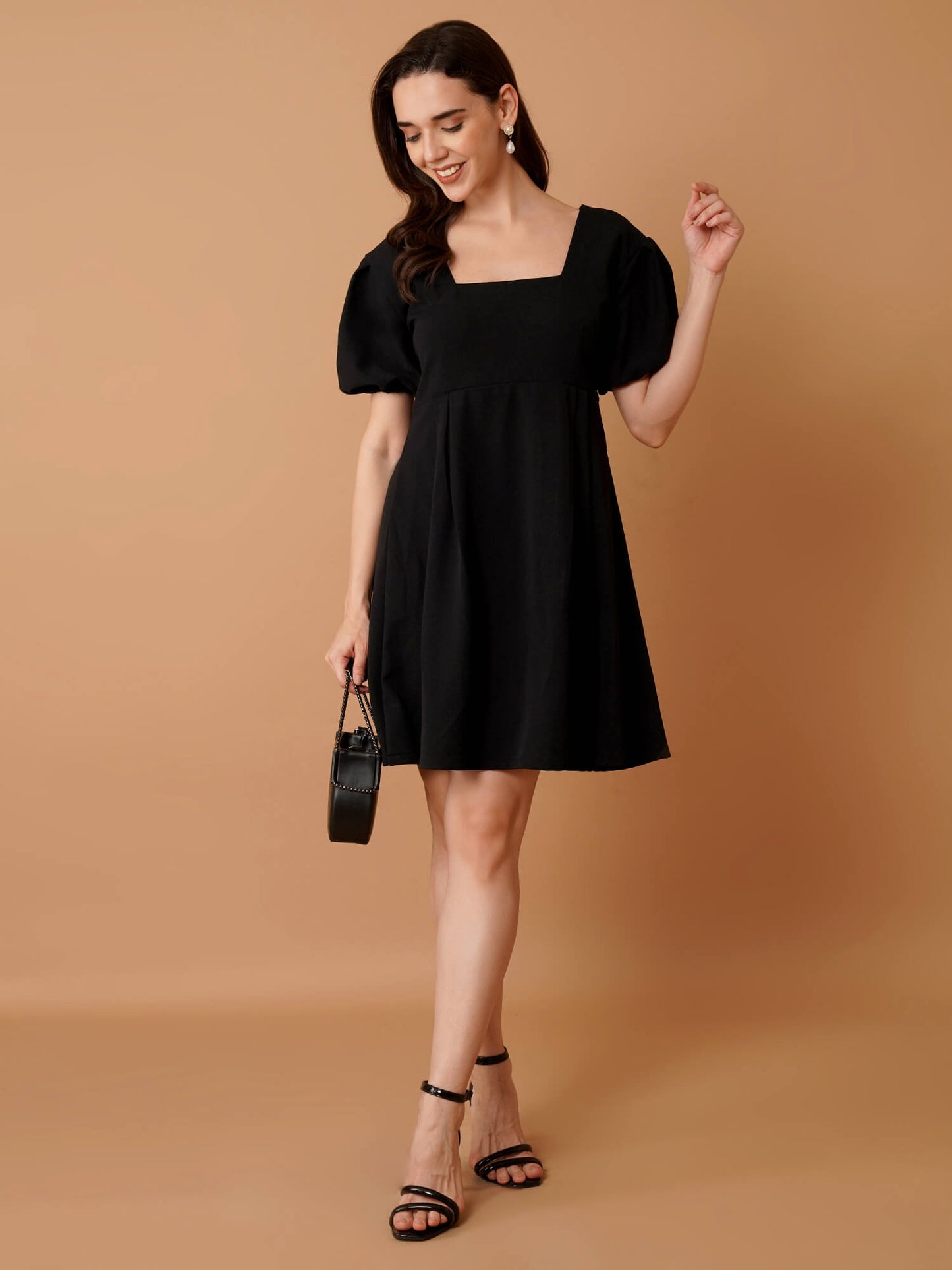 Black Mini Dress with Puff Sleeves